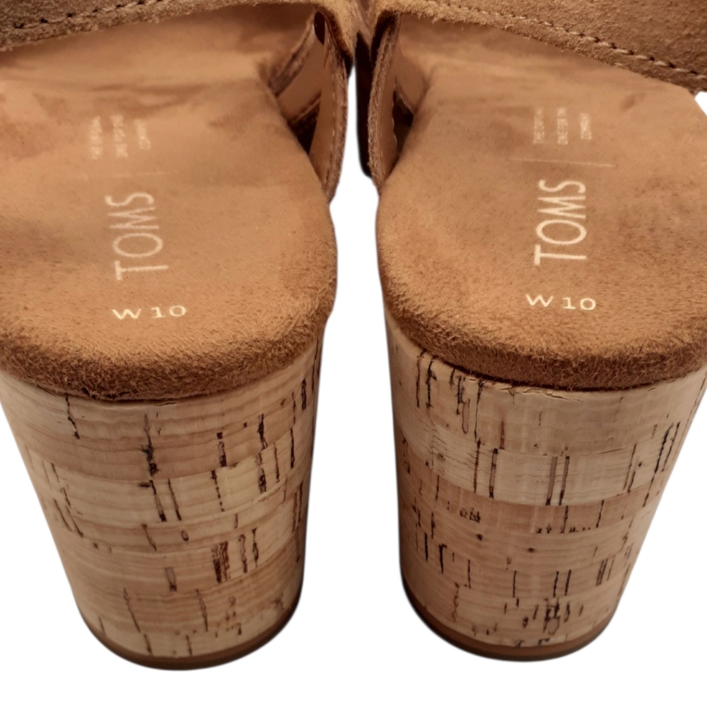 SALE! TOMS Willow Tan Suede Wedge Sandals Size 10 - Picture 7 of 9